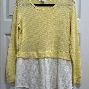 Clu + Willoughby Yellow Sweater with Lace Accents